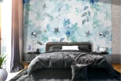 Abstract flowers wallpaper blue nature pattern.