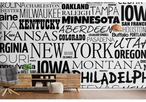 Modern Wallpaper with writings of American cities