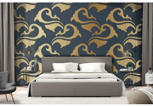 Gold stylized wave wallpaper luxury decoration.