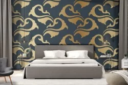 Gold stylized wave wallpaper luxury decoration.