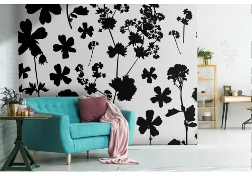 Black flowers nature modern abstract wallpaper.