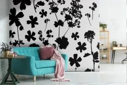 Carta da Parati fiori neri natura moderna astratta.
