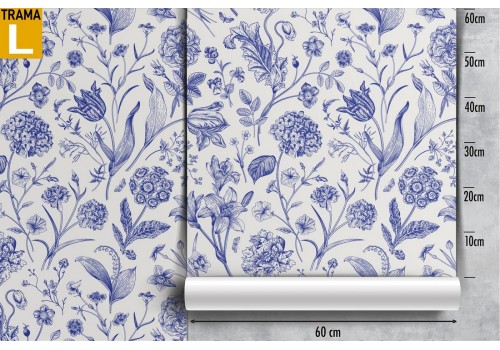 Blue flowers nature vintage pattern wallpaper. 2
