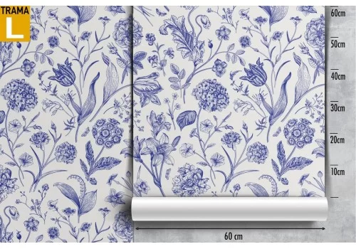 Carta da Parati fiori blu natura vintage pattern. 2