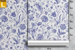 Blue flowers nature vintage pattern wallpaper.