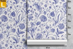 Carta da Parati fiori blu natura vintage pattern.