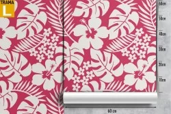 Carta da Parati fiori e foglie tropicali rosa moderna.