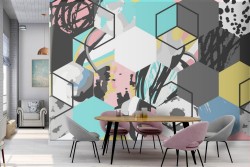 Wallpaper modern geometric decoration cubes hexagons.