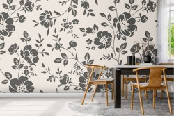 Carta da Parati fiori nero natura vintage.