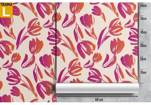 Carta da Parati fiori rossi stilizzati natura moderna. 2