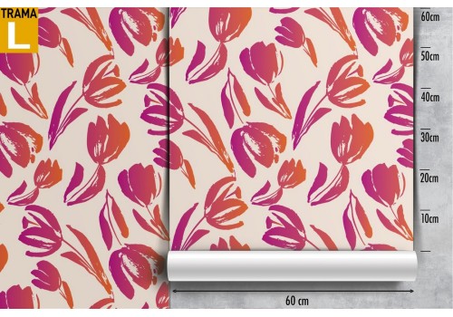 Wallpaper with stylized red flowers modern nature. 2