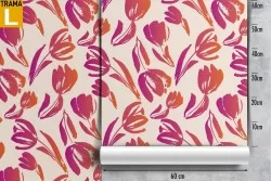 Wallpaper with stylized red flowers modern nature.