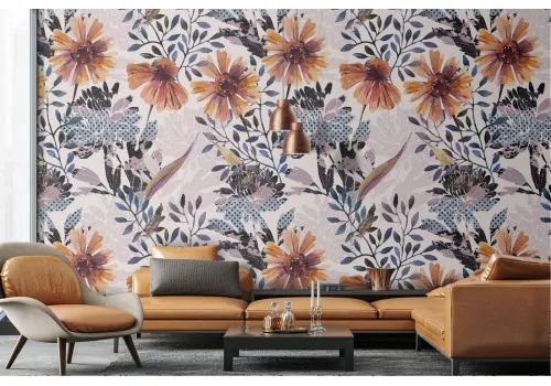 Yellow flowers vintage nature wallpaper.