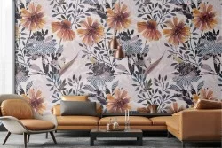 Yellow flowers vintage nature wallpaper.