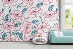 Carta da Parati fiori stilizzati rosa natura.