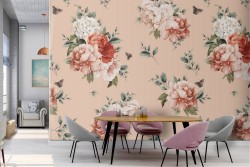 Carta da Parati fiori rosso e bianco natura vintage.