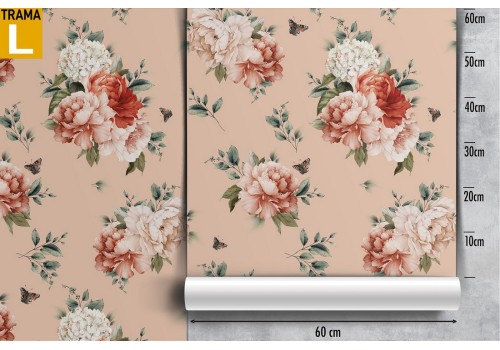 Carta da Parati fiori rosso e bianco natura vintage. 2