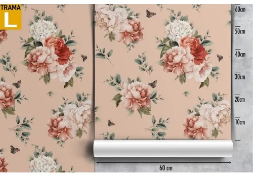 Carta da Parati fiori rosso e bianco natura vintage. 2