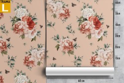 Carta da Parati fiori rosso e bianco natura vintage.