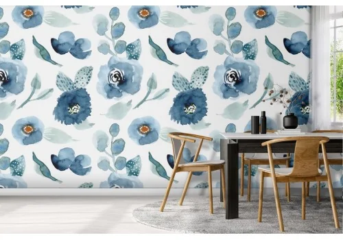Blue flowers wallpaper nature vintage pattern.