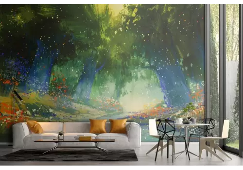 Carta da Parati dipinto foresta con fiume