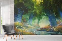 Carta da Parati dipinto foresta con fiume