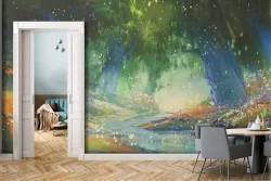 Carta da Parati Dipinti e Acquerelli Foglie e Fiori Foreste e Alberi Natura