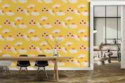 Stylized daisies pattern yellow wallpaper.