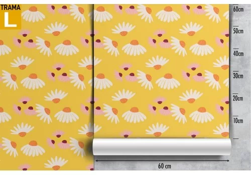 Carta da Parati margherite stilizzate pattern giallo. 2