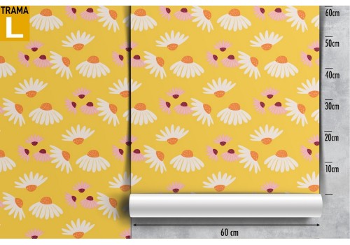 Stylized daisies pattern yellow wallpaper. 2