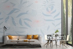 Carta da Parati fiori astratti bianco azzurro natura.