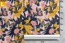 Carta da Parati fiori rosa e gialli natura vintage.