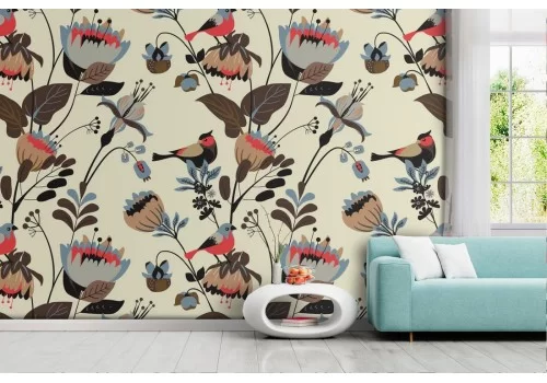 Carta da Parati natura vintage fiori.