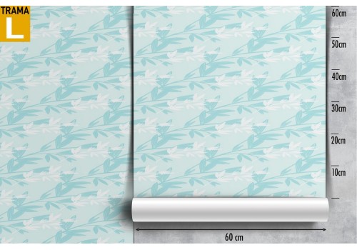 Vintage blue wallpaper with stylized leaves and flowers. 2