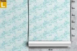 Carta da Parati foglie e fiori stilizzati vintage azzurro.