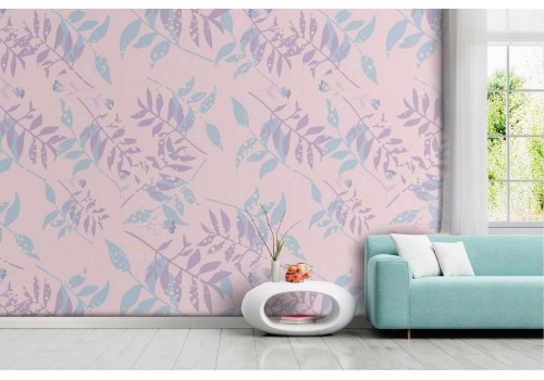 Carta da Parati foglie stilizzate rosa natura moderna.