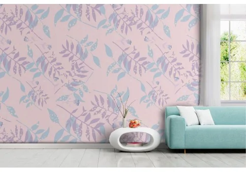 Carta da Parati foglie stilizzate rosa natura moderna.