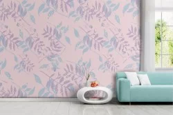 Carta da Parati foglie stilizzate rosa natura moderna.