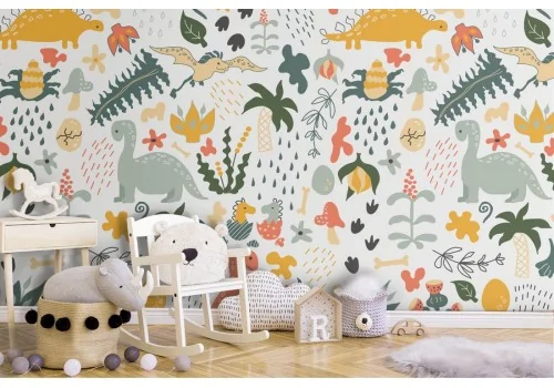 Dinosaur pattern children's stylized wallpaper.