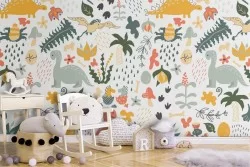 Dinosaur pattern children's stylized wallpaper.