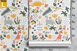 Dinosaur pattern children's stylized wallpaper.