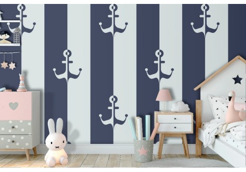 Modern wallpaper decoration anchors and stripes.