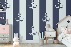 Modern wallpaper decoration anchors and stripes.