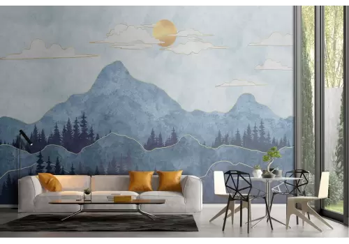 Carta da Parati paesaggio stilizzato montagne con alberi