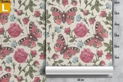Vintage nature wallpaper with butterflies and pink flowers.