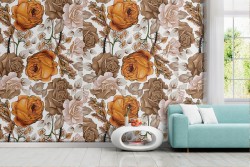 Carta da Parati fiori arancione natura vintage.