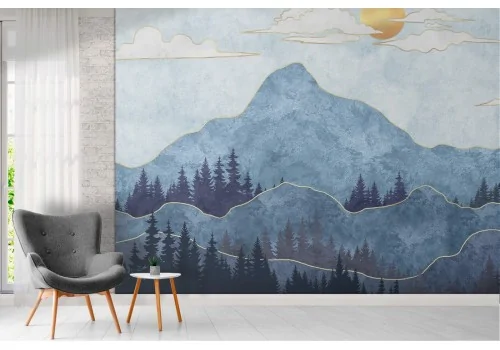 Wallpaper stylized landscape mountains with trees 2