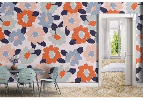 Carta da Parati fiori natura astratta moderna rosa azzurro.