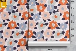 Abstract modern nature wallpaper in pink and light blue flowers.