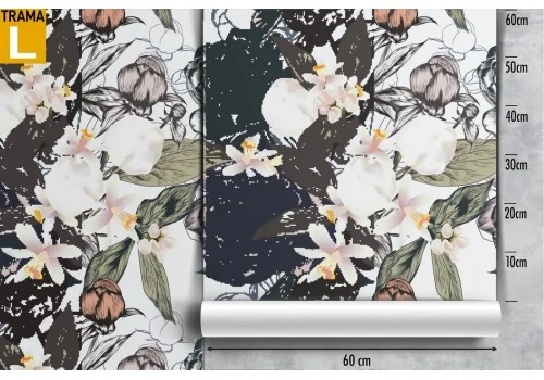 White flowers and nature stripes modern design wallpaper. 2